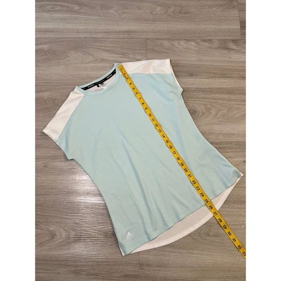 Adidas Primeblue Women Top Light Blue White Colorblock Athletic T Shirt Size M - Picture 8 of 16